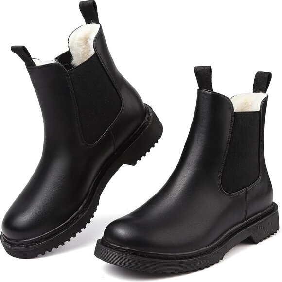 Women's Warm Fur Lined Chelsea Boots in Black, Size 6 - Picture 1 of 7